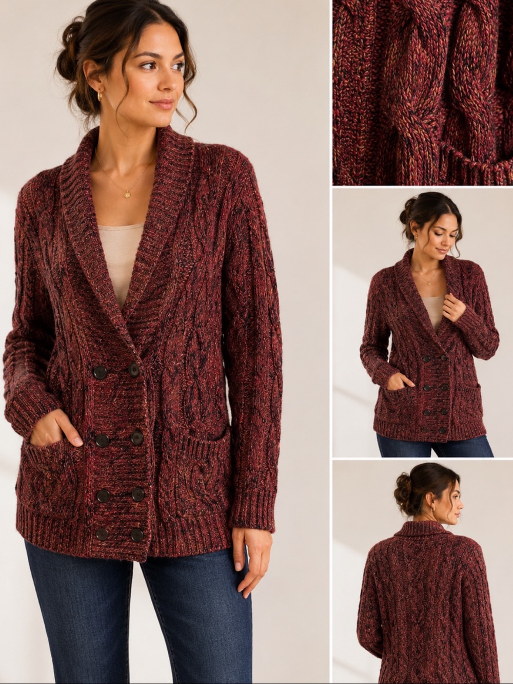 United bomboo Red cable Knit Cardigan Sweater wool angora cashmere size 2 x